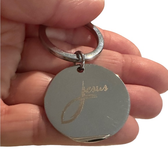 Christian Fish and Jesus Silver Keychain - Picture 2 of 4